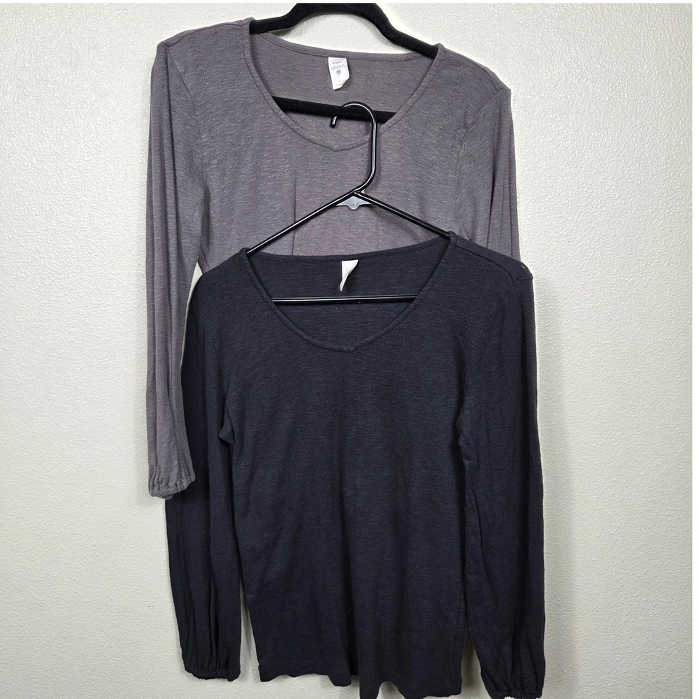 Kate Quinn Organic Cotton Pointelle Tops Bundle S M Gray Black Long Sleeve
